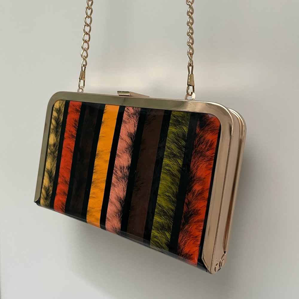Striped retro colourful gold Clutch